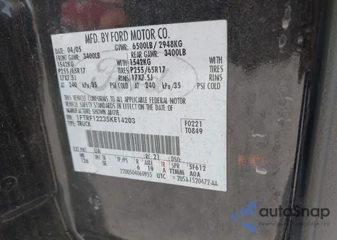 2005 Ford F-150 Stx/Xl/Xlt z USA, uszkodzony, nr VIN 1FTRF12235KE14203